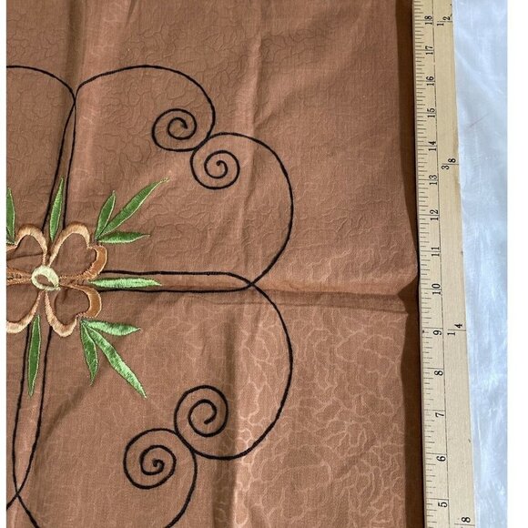 Vintage 70s Handmade Pillow Cover Sham 20"x19" Brown Embroidered Floral Boho MCM - Picture 8 of 8